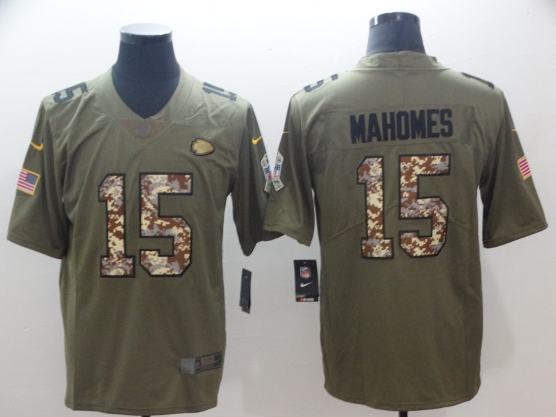 Nike Chiefs 15 Patrick Mahomes Olive Camo Salute To Service Limited Jersey