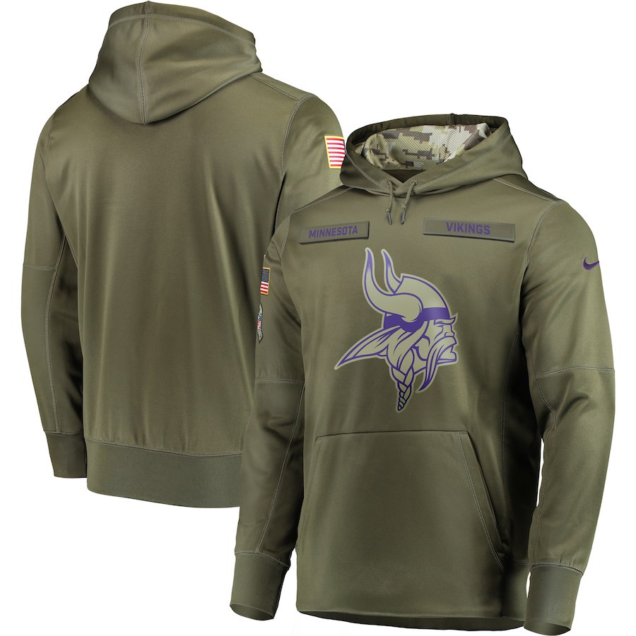 Nike Vikings Olive Salute To Service Men's Pullove Hoodie - Click Image to Close
