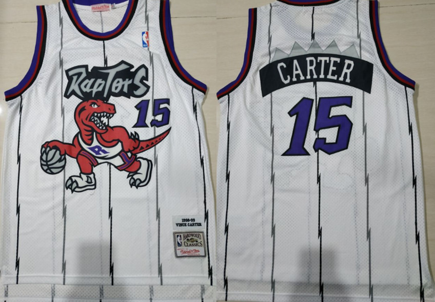 Raptors 15 Vince Cater White 1998-99 Hardwood Classics Jersey