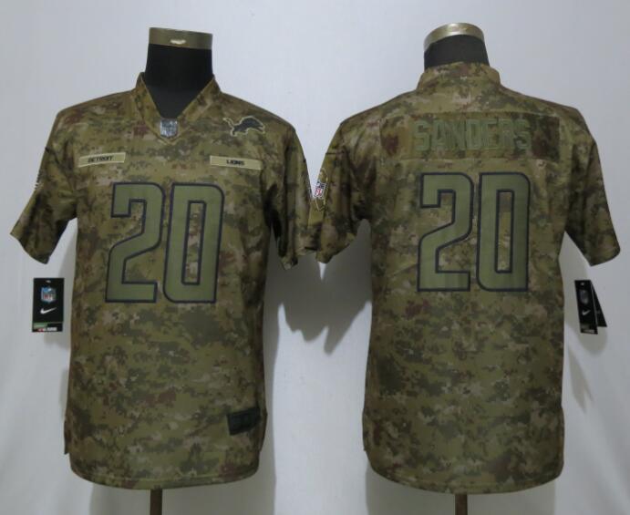 Nike Lions 20 Barry Sanders Camo Women Salute To Service Limited Jersey