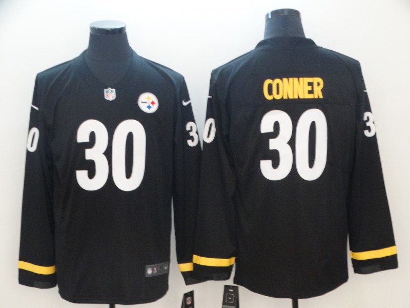 Nike Steelers 30 James Conner Black Therma Long Sleeve Jersey