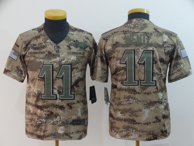 Nike Eagles 11 Carson Wentz Camo Youth Salute To Service Limited Jersey - Click Image to Close