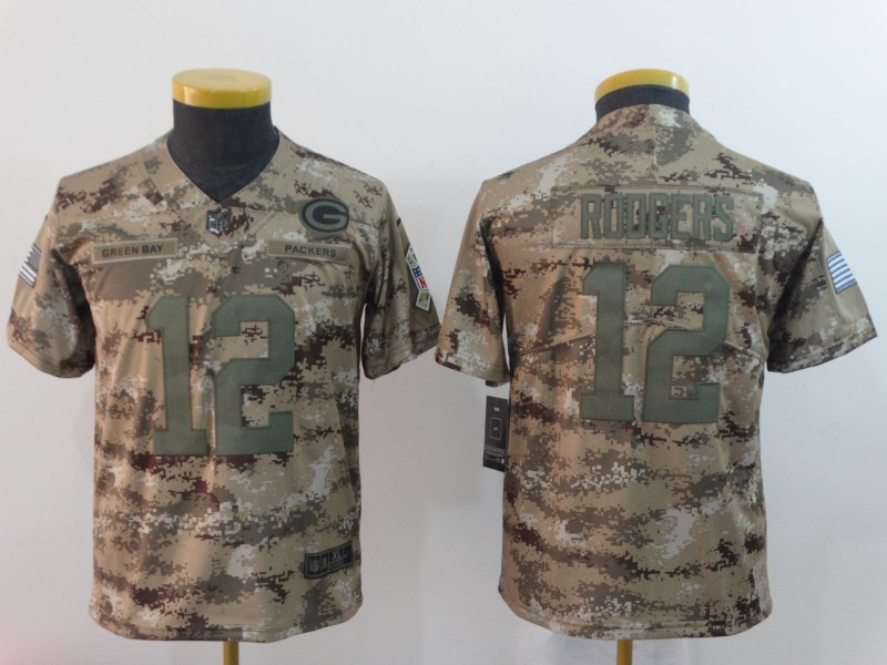 Nike Packers 12 Aaron Rodgers Camo Youth Salute To Service Limited Jersey