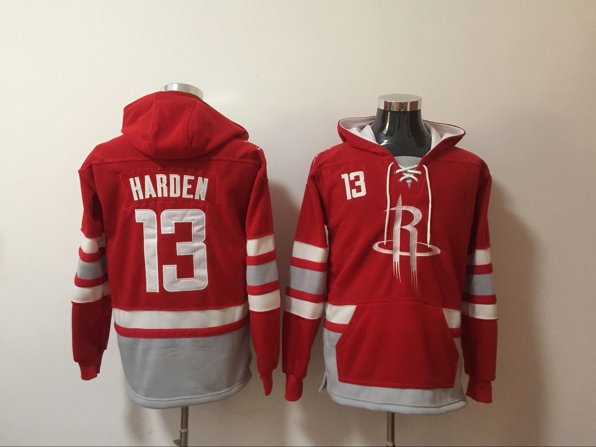 Rockets 13 James Harden Red All Stitched Hooded Sweatshirt