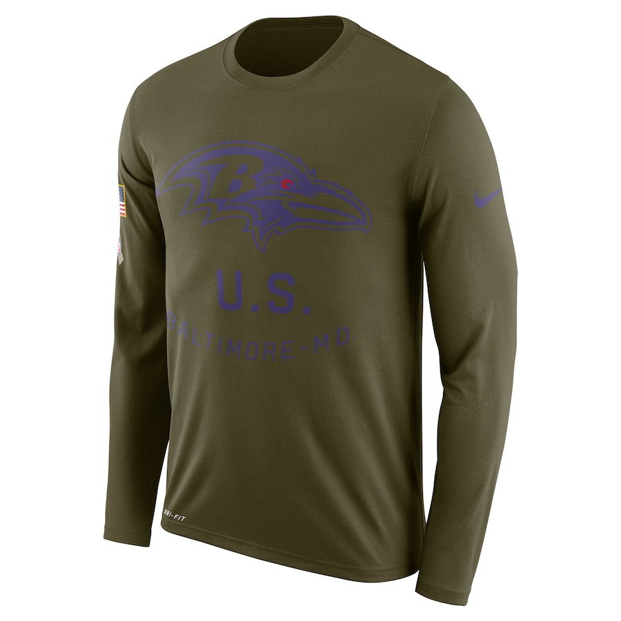 Baltimore Ravens Nike Salute to Service Sideline Legend Performance Long Sleeve T-Shirt Olive - Click Image to Close