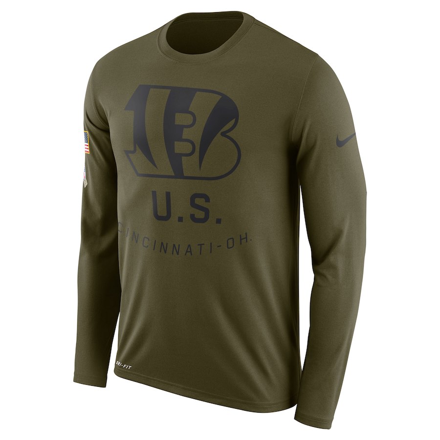 Cincinnati Bengals Nike Salute to Service Sideline Legend Performance Long Sleeve T-Shirt Olive - Click Image to Close