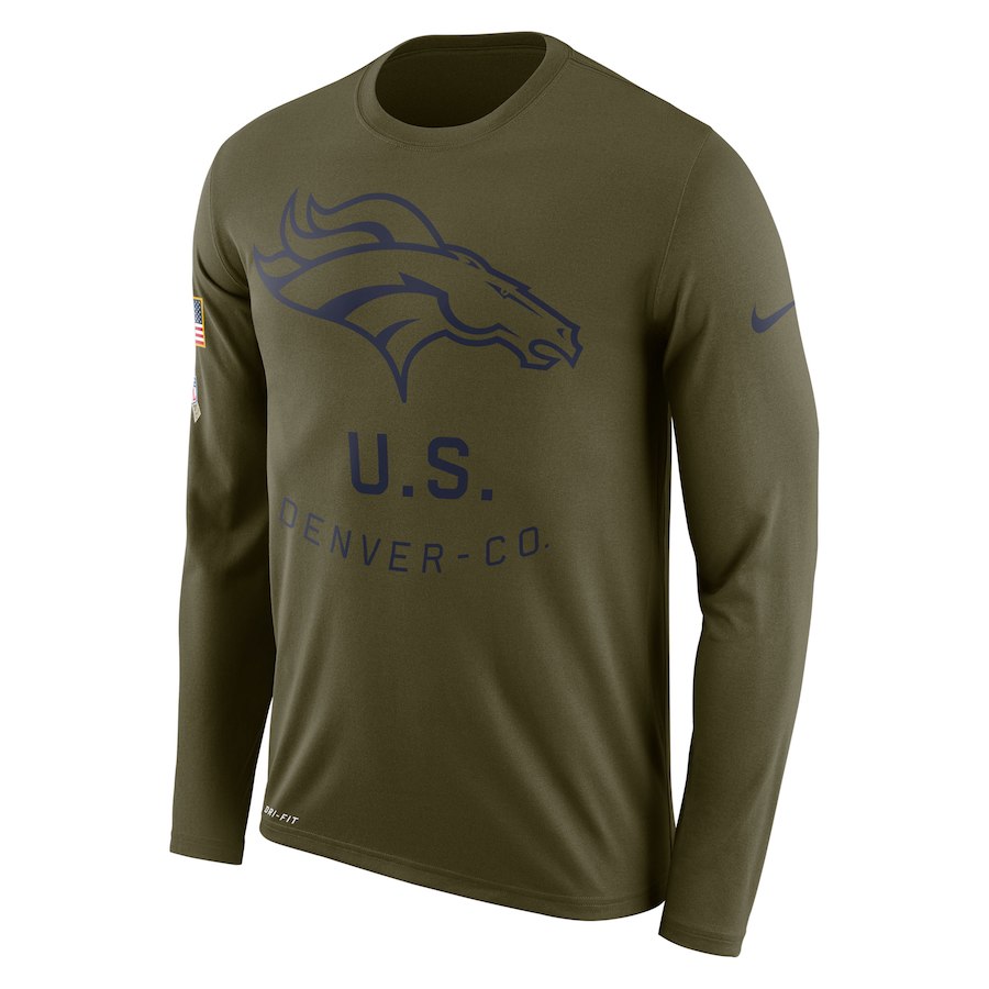 Denver Broncos Nike Salute to Service Sideline Legend Performance Long Sleeve T-Shirt Olive - Click Image to Close