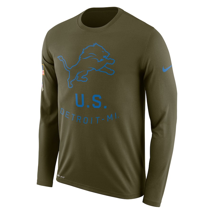 Detroit Lions Nike Salute to Service Sideline Legend Performance Long Sleeve T-Shirt Olive - Click Image to Close