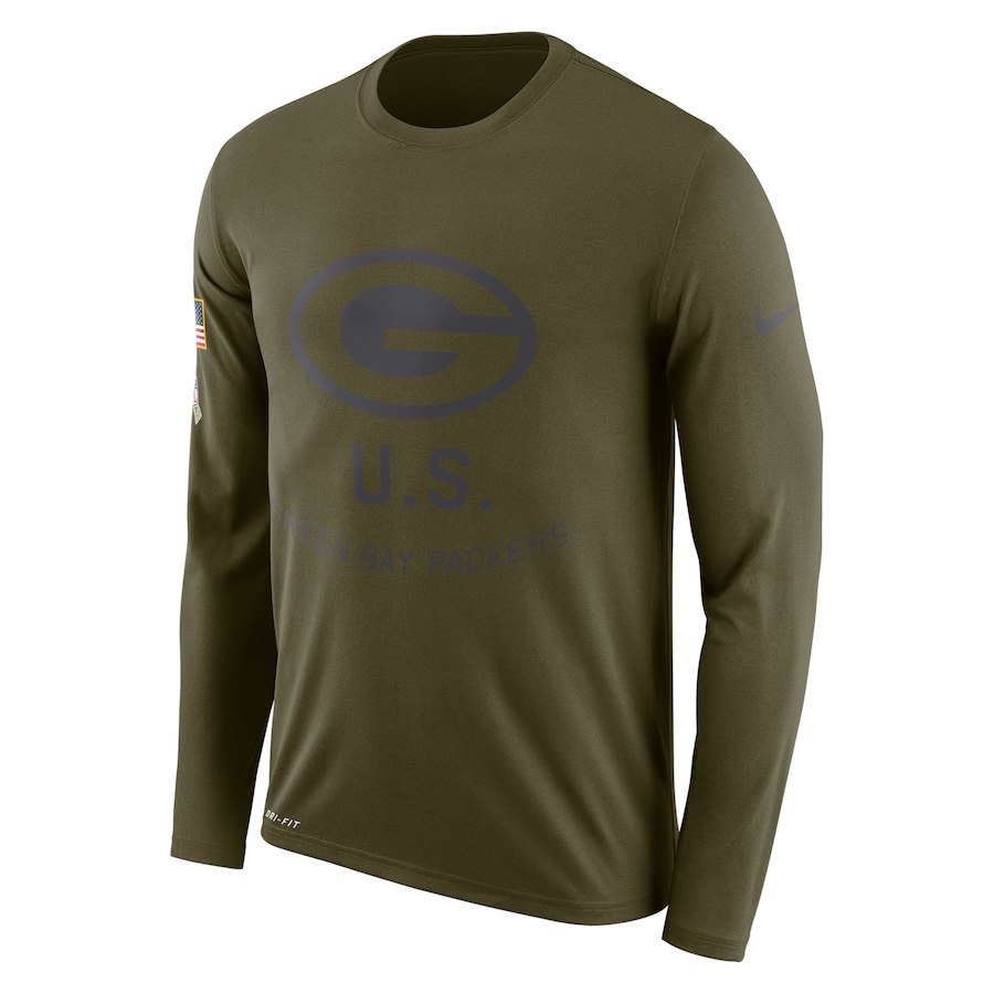 Green Bay Packers Nike Salute to Service Sideline Legend Performance Long Sleeve T-Shirt Olive - Click Image to Close