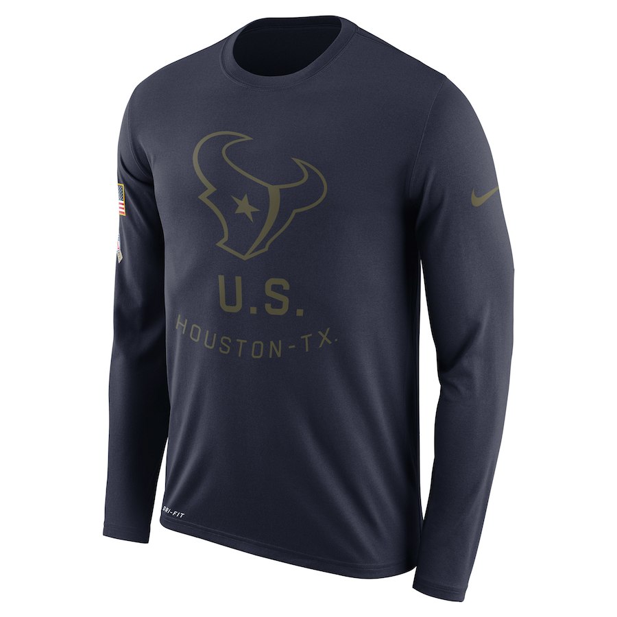 Houston Texans Nike Salute to Service Sideline Legend Performance Long Sleeve T-Shirt Navy - Click Image to Close
