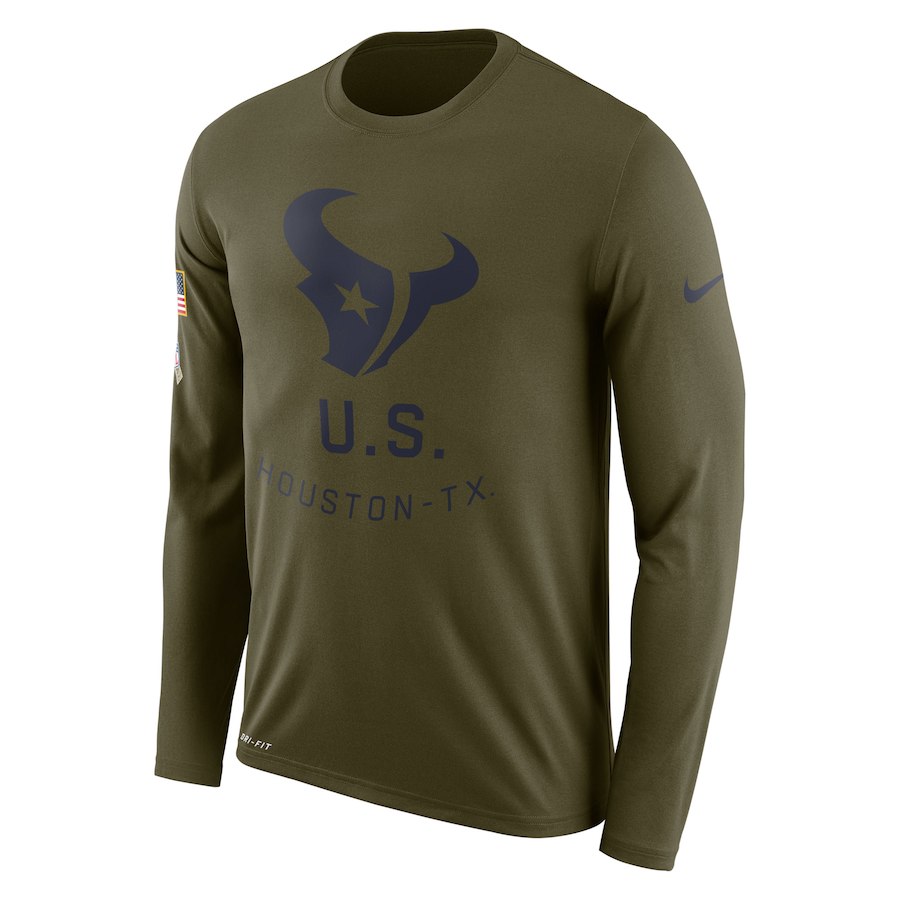 Houston Texans Nike Salute to Service Sideline Legend Performance Long Sleeve T-Shirt Olive - Click Image to Close