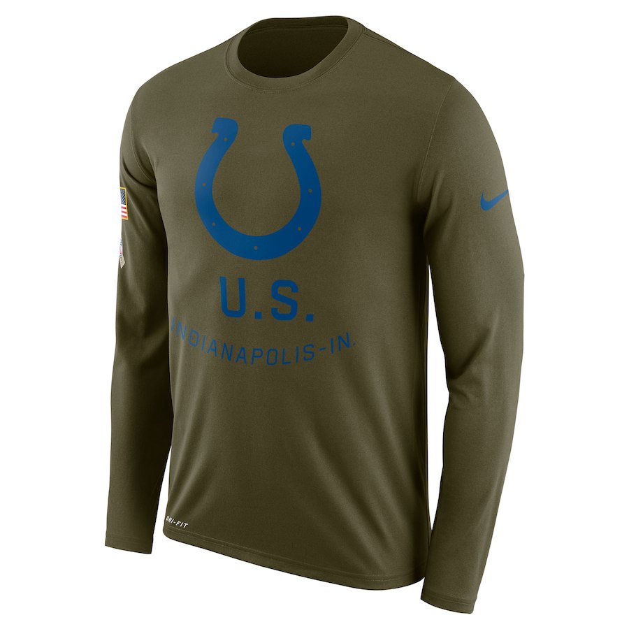 Indianapolis Colts Nike Salute to Service Sideline Legend Performance Long Sleeve T-Shirt Olive - Click Image to Close