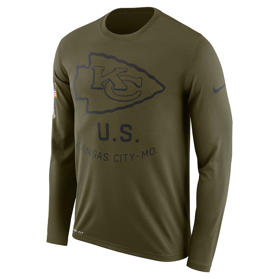 Kansas City Chiefs Nike Salute to Service Sideline Legend Performance Long Sleeve T-Shirt Olive - Click Image to Close