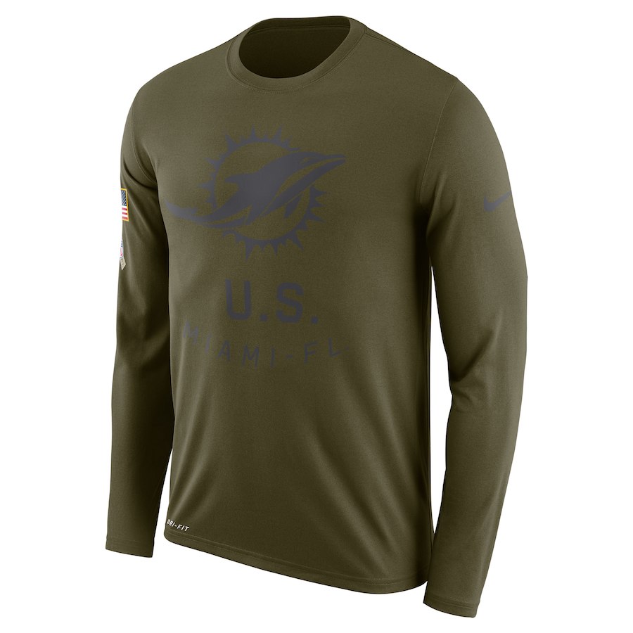 Miami Dolphins Nike Salute to Service Sideline Legend Performance Long Sleeve T-Shirt Olive - Click Image to Close
