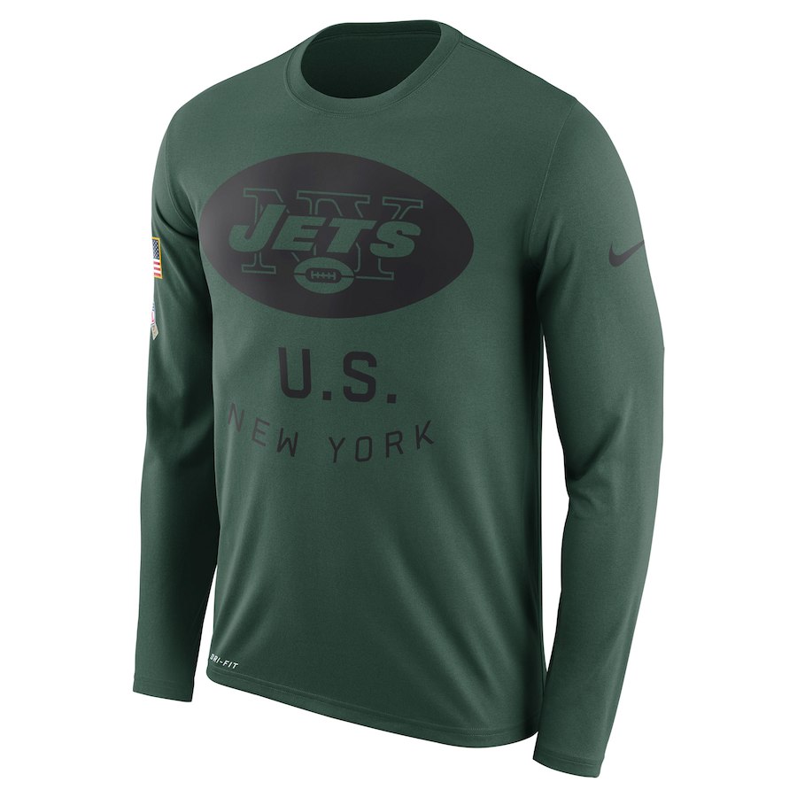 New York Jets Nike Salute to Service Sideline Legend Performance Long Sleeve T-Shirt Green - Click Image to Close
