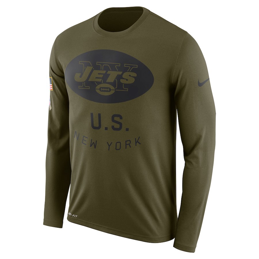New York Jets Nike Salute to Service Sideline Legend Performance Long Sleeve T-Shirt Olive - Click Image to Close