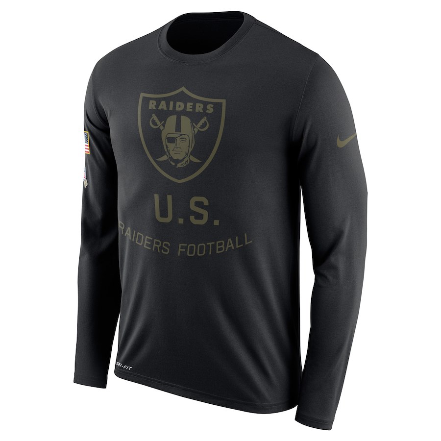 Oakland Raiders Nike Salute to Service Sideline Legend Performance Long Sleeve T-Shirt Black - Click Image to Close