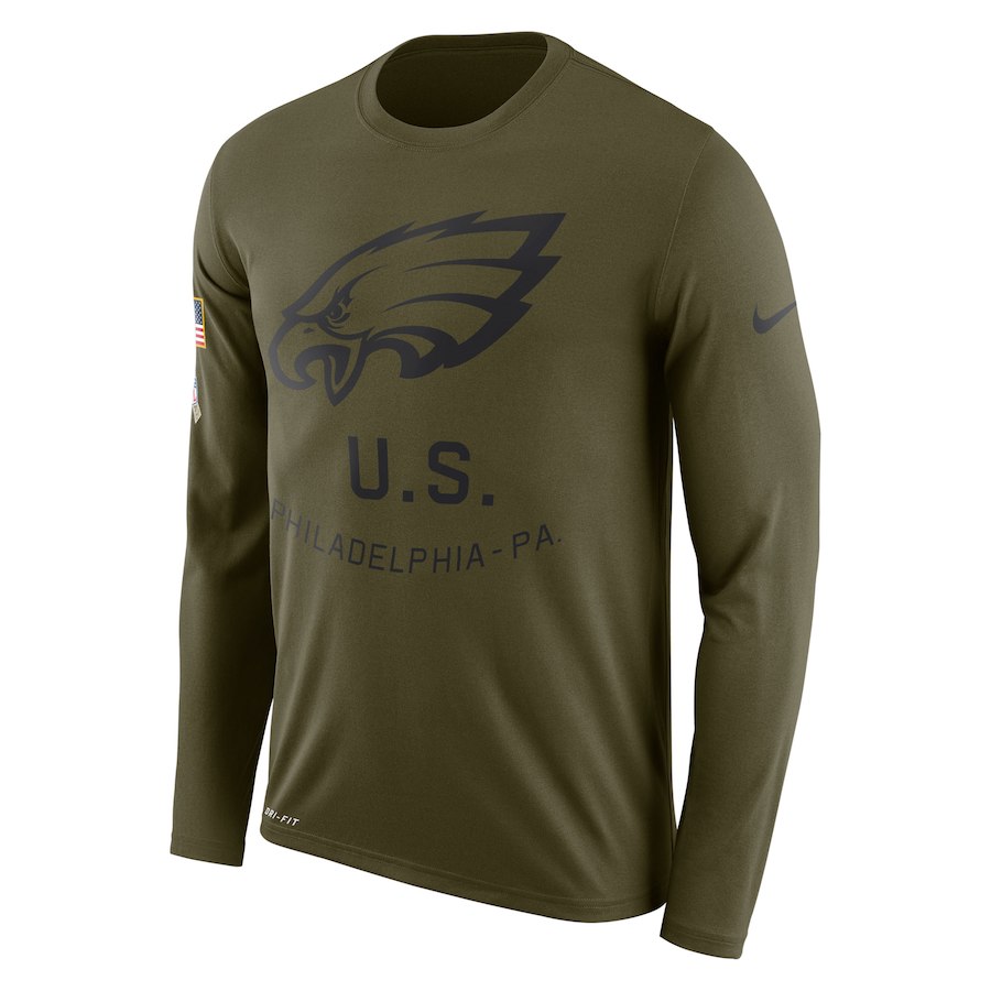 Philadelphia Eagles Nike Salute to Service Sideline Legend Performance Long Sleeve T-Shirt Olive - Click Image to Close