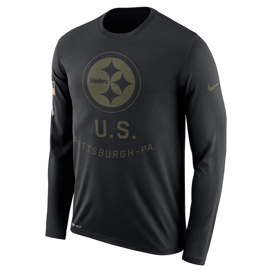 Pittsburgh Steelers Nike Salute to Service Sideline Legend Performance Long Sleeve T-Shirt Black - Click Image to Close