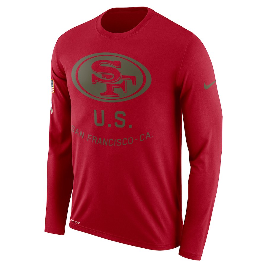 San Francisco 49ers Nike Salute to Service Sideline Legend Performance Long Sleeve T-Shirt Burgundy - Click Image to Close