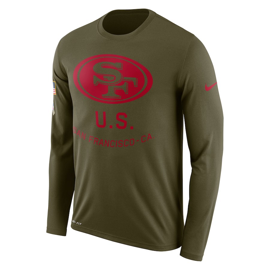 San Francisco 49ers Nike Salute to Service Sideline Legend Performance Long Sleeve T-Shirt Olive - Click Image to Close