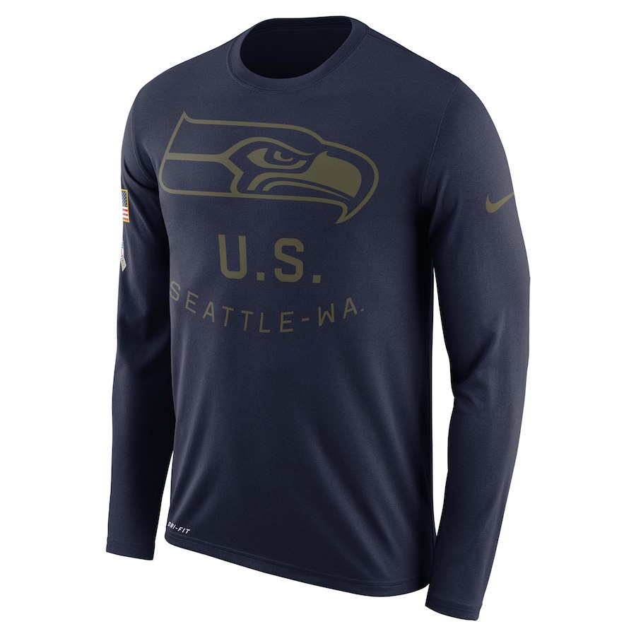 Seattle Seahawks Nike Salute to Service Sideline Legend Performance Long Sleeve T-Shirt Navy - Click Image to Close
