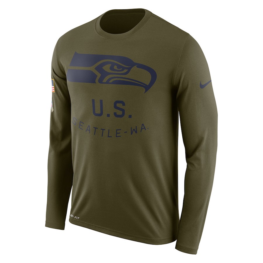 Seattle Seahawks Nike Salute to Service Sideline Legend Performance Long Sleeve T-Shirt Olive - Click Image to Close