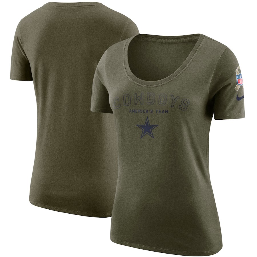 Dallas Cowboys Nike Women's Salute to Service Legend Scoop Neck T-Shirt Olive - Click Image to Close