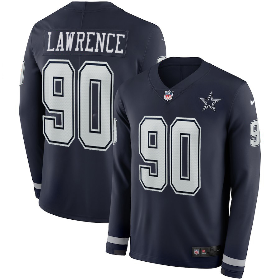 Nike Cowboys 90 Demarcus Lawrence Navy Therma Long Sleeve Jersey