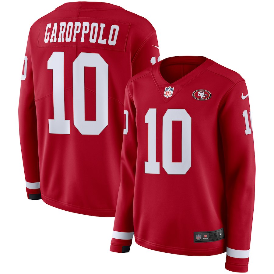 Nike 49ers 10 Jimmy Garoppolo Red Women Therma Long Sleeve Jersey