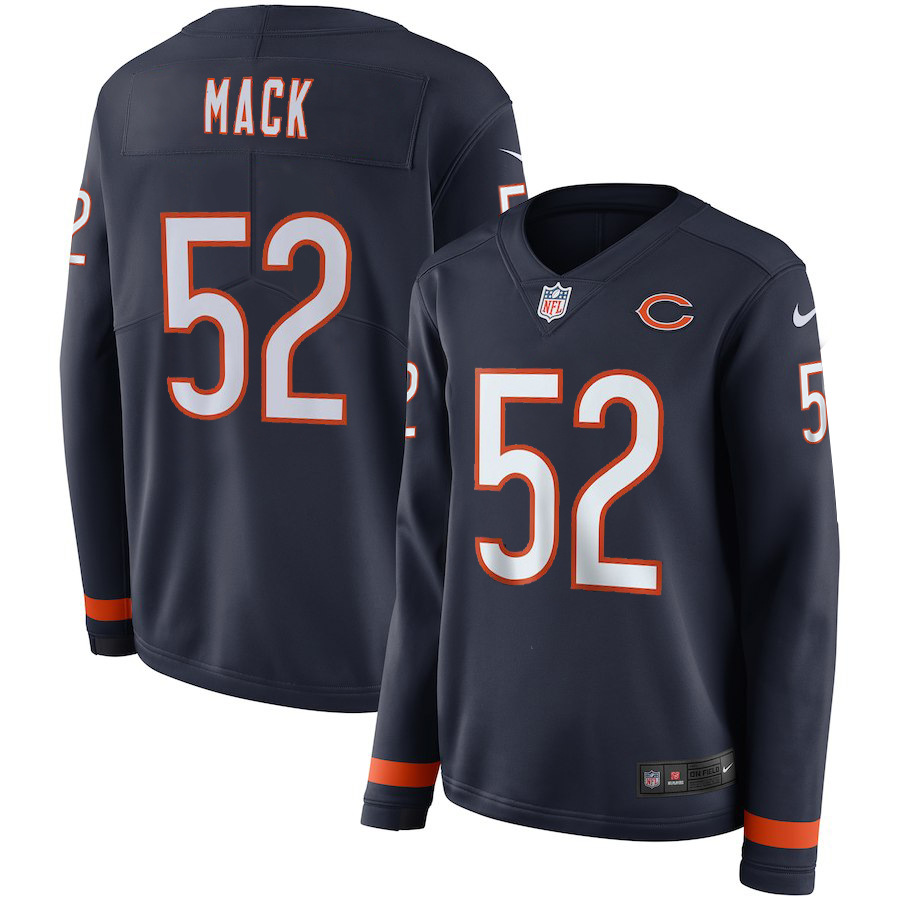 Nike Bears 52 Khalil Mack Navy Women Therma Long Sleeve Jersey