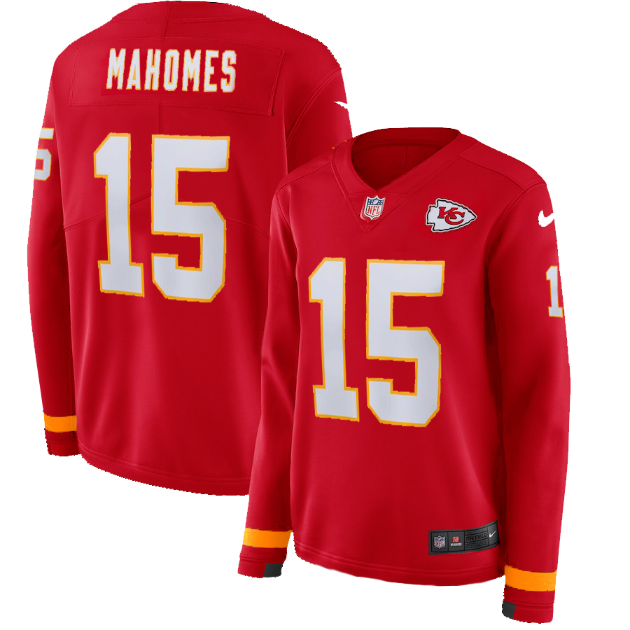Nike Chiefs 15 Patrick Mahomes Red Women Therma Long Sleeve Jersey