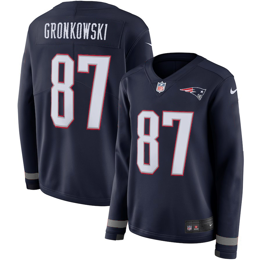 Nike Patriots 87 Rob Gronkowski Navy Women Therma Long Sleeve Jersey