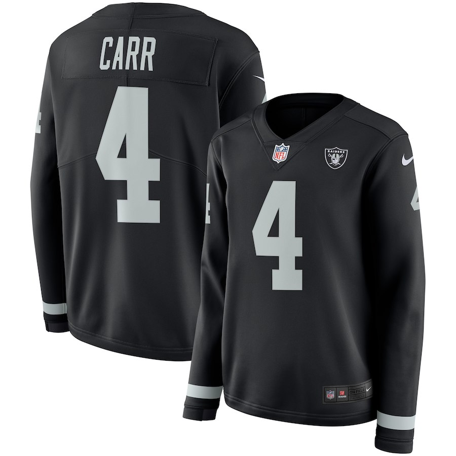 Nike Raiders 4 Derek Carr Black Women Therma Long Sleeve Jersey - Click Image to Close
