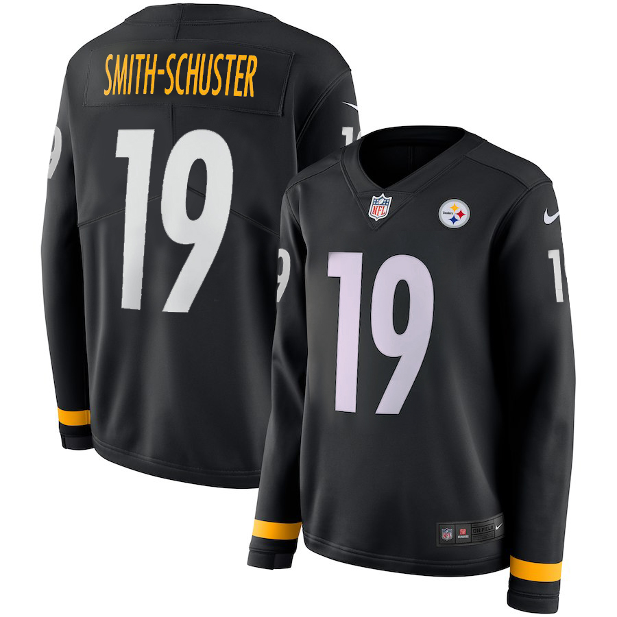 Nike Steelers 19 JuJu Smith Schuster Black Women Therma Long Sleeve Jersey - Click Image to Close