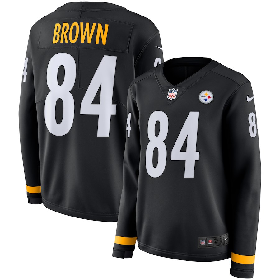 Nike Steelers 84 Antonio Brown Black Women Therma Long Sleeve Jersey