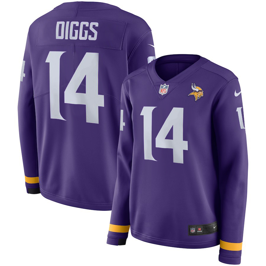 Nike Vikings 14 Stefon Diggs Purple Women Therma Long Sleeve Jersey - Click Image to Close