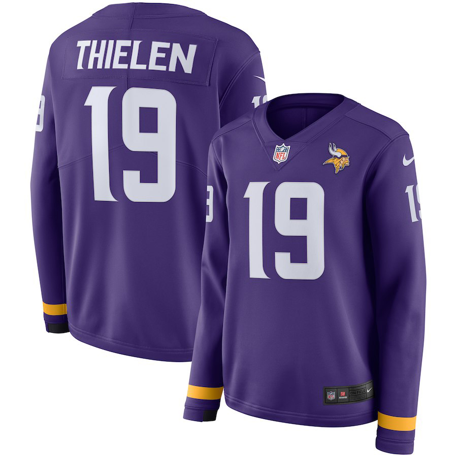 Nike Vikings 19 Adam Thielen Purple Women Therma Long Sleeve Jersey