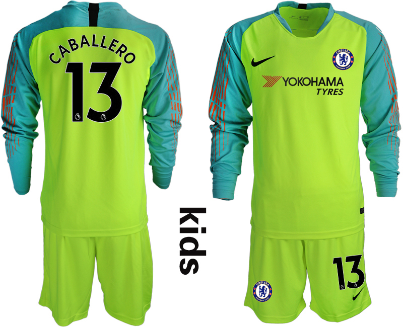 2018-19 Chelsea Fluorescent 13 CABALLERO Green Youth Long Sleeve Goalkeeper Soccer Jersey - Click Image to Close