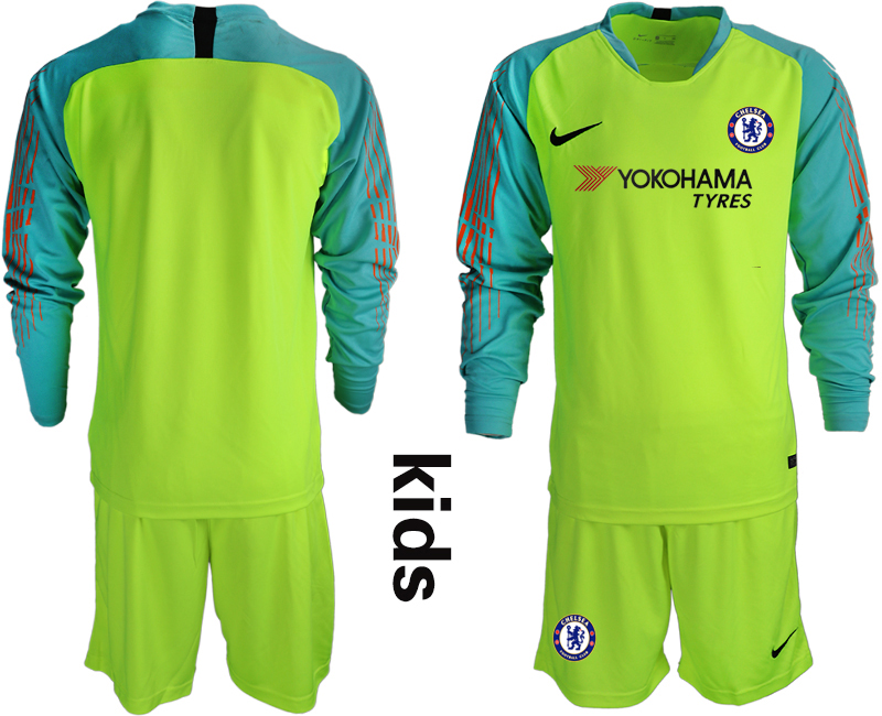 2018-19 Chelsea Fluorescent Green Youth Long Sleeve Goalkeeper Soccer Jersey