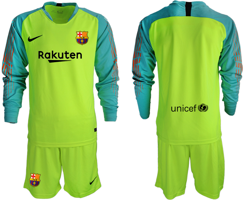 2018-19 Barcelona Fluorescent Green Long Sleeve Goalkeeper Soccer Jersey