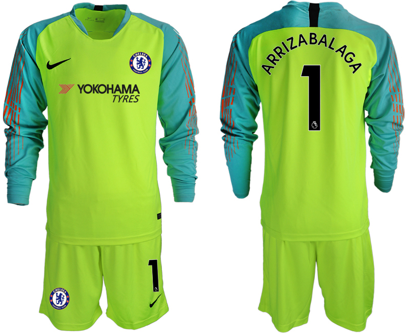2018-19 Chelsea 1 ARRIZABALAGA Fluorescent Green Long Sleeve Goalkeeper Soccer Jersey