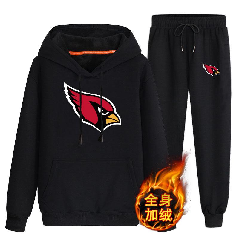Arizona Cardinals Black Men's Winter Thicken NFL Pullover Hoodie & Pant - Click Image to Close