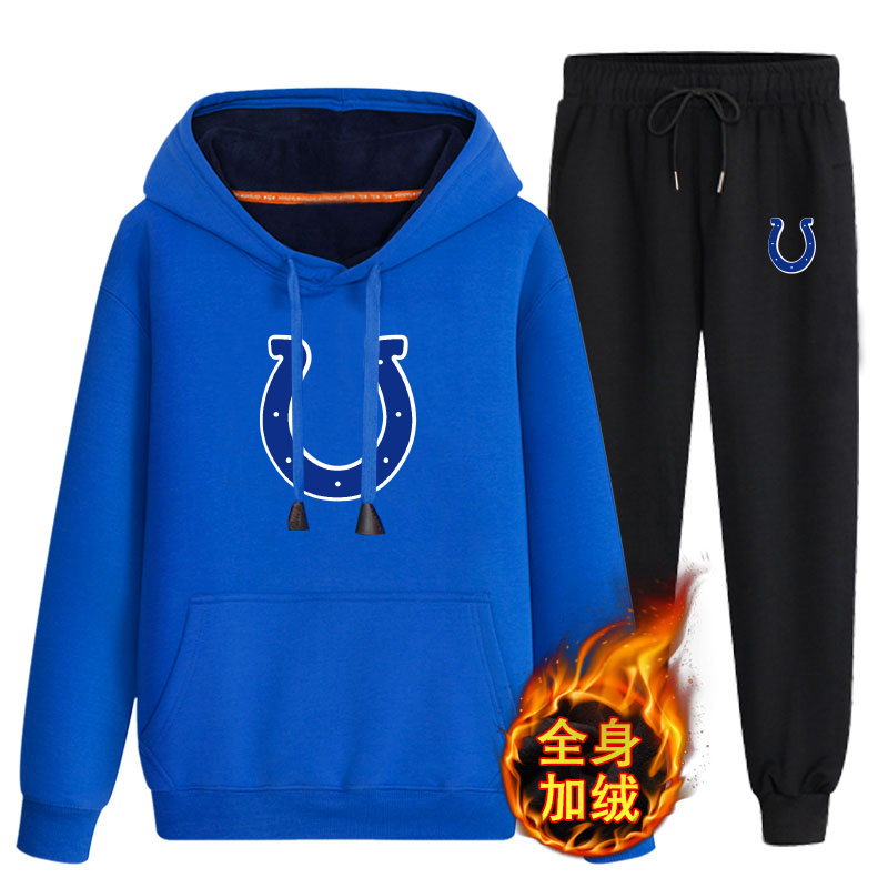 Indianapolis Colts Bule Men's Winter Thicken NFL Pullover Hoodie & Pant