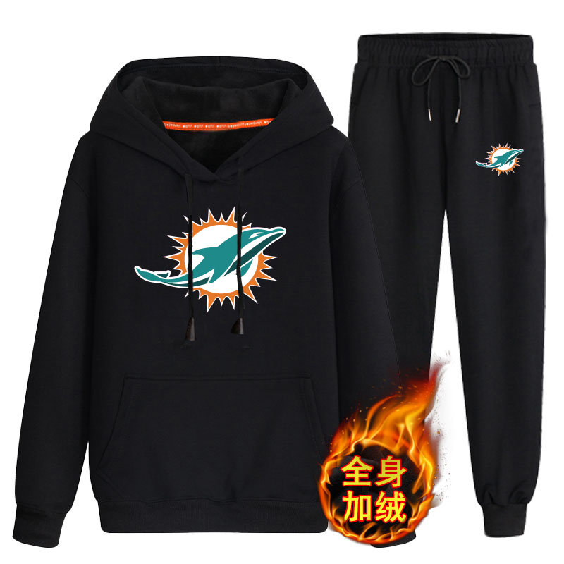 Miami Dolphins Black Men's Winter Thicken NFL Pullover Hoodie & Pant