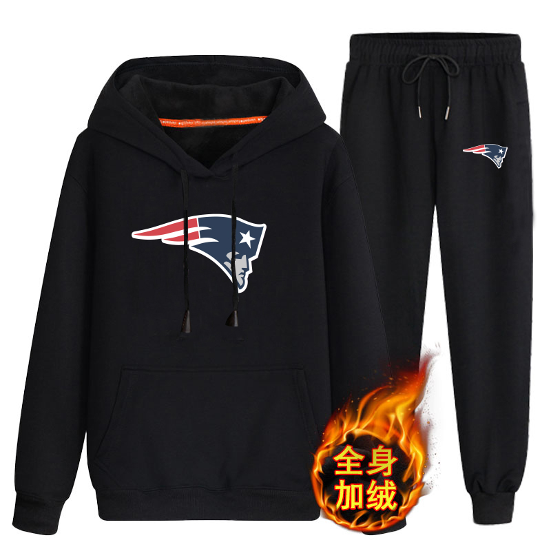 New England Patriots Black Men's Winter Thicken NFL Pullover Hoodie & Pant