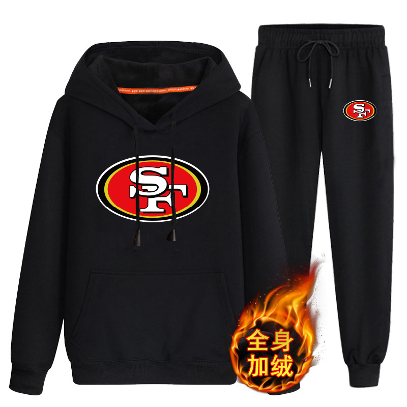 San Francisco 49ers Black Men's Winter Thicken NFL Pullover Hoodie & Pant