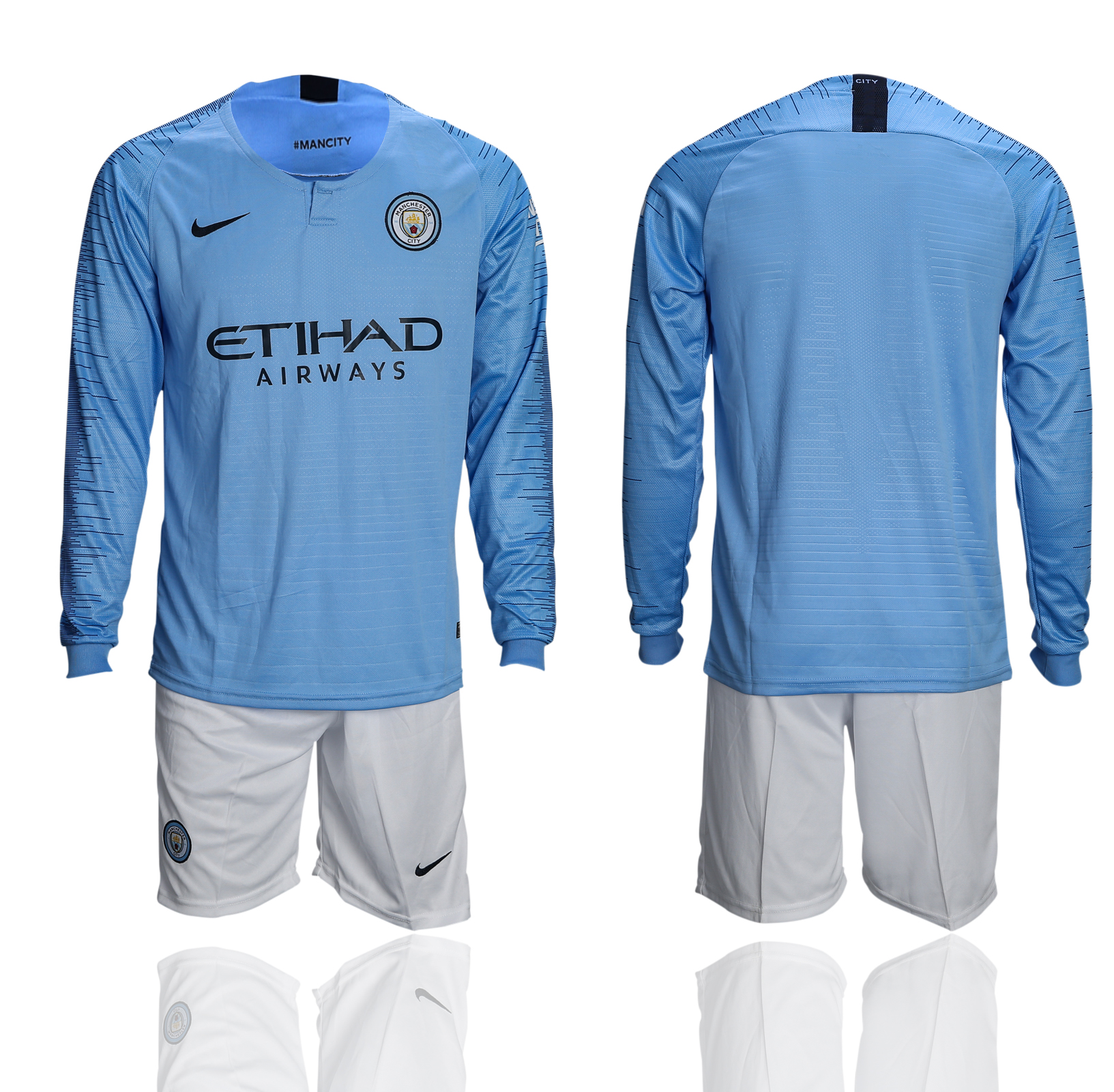 2018-19 Manchester City Home Long Sleeve Soccer Jersey