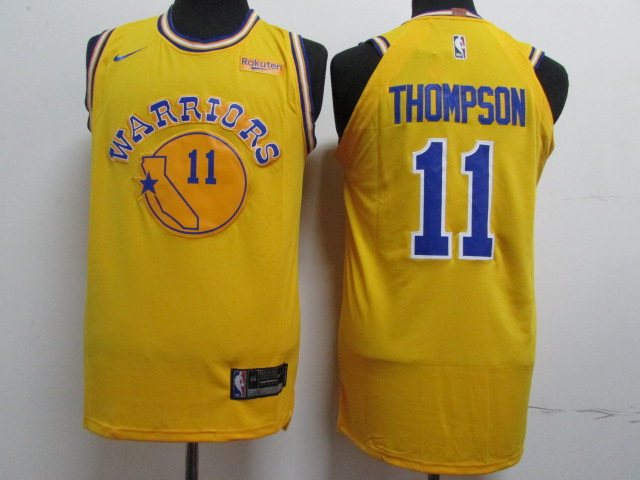 Warriors 11 Klay Thompson Yellow Throwback Nike Authentic Jersey