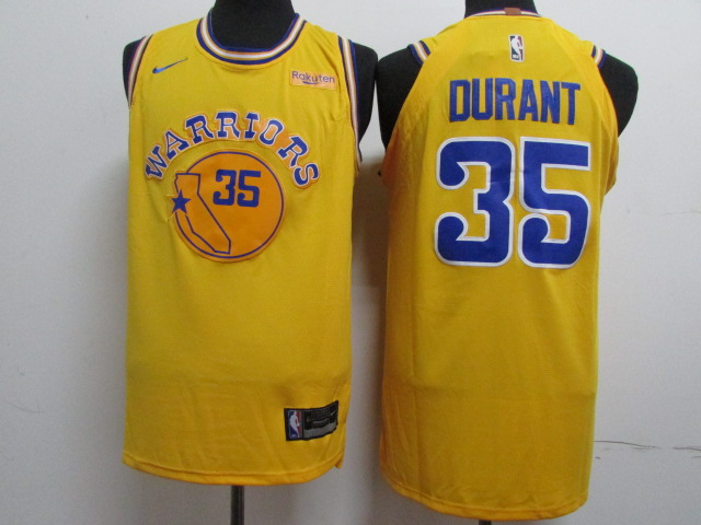 Warriors 35 Kevin Durant Yellow Throwback Nike Authentic Jersey - Click Image to Close